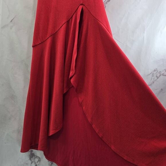 Maeve Dress Womens Small Red Maxi Slit Ruffle Open Cut Out Back Gauze - Picture 5 of 15